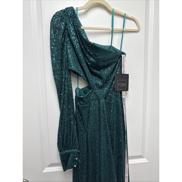Mac Duggal Size 2 Green 26730 Sequined One Shoulder Cut Out Formal Gown Dress - Picture 5 of 12